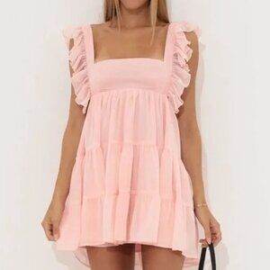 Lucy in the Sky Chiffon Babydoll Ruffle Dress S Pink Tiered Feminine Style